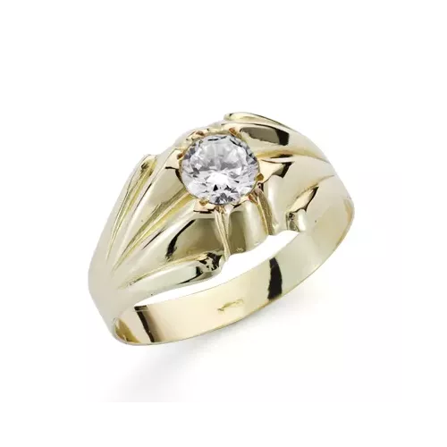 9K SOLITARIO ORO AMARILLO HUECO EN BRILLO CON CIRCONITA DE 5 MM. ANCHO: 10 MM 2