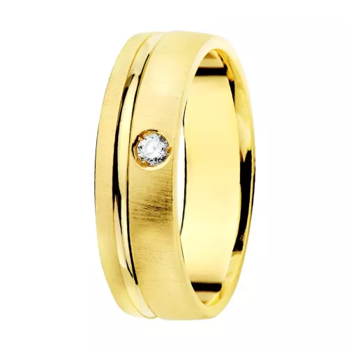 18K ALIANZA ORO AMARILLO MATIZADA Y FILO BRILLO DIAMANTE 0.045 QTS. ANCHO: 5