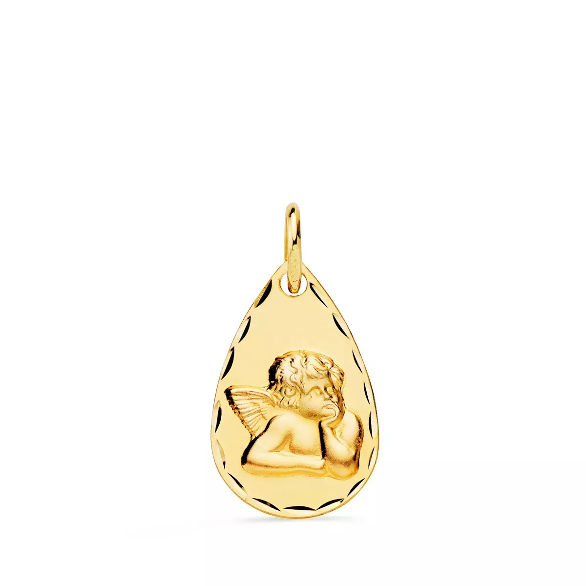 9K MEDALLA ORO AMARILLO GOTA ANGELITO BURLON TALLADA 19 X 11 MM 1