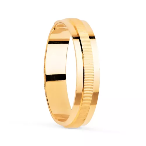 18K ALIANZA ORO AMARILLO FILA CENTRAL ESTRIADA Y BORDES BRILLO. ANCHO: 4 MM 2