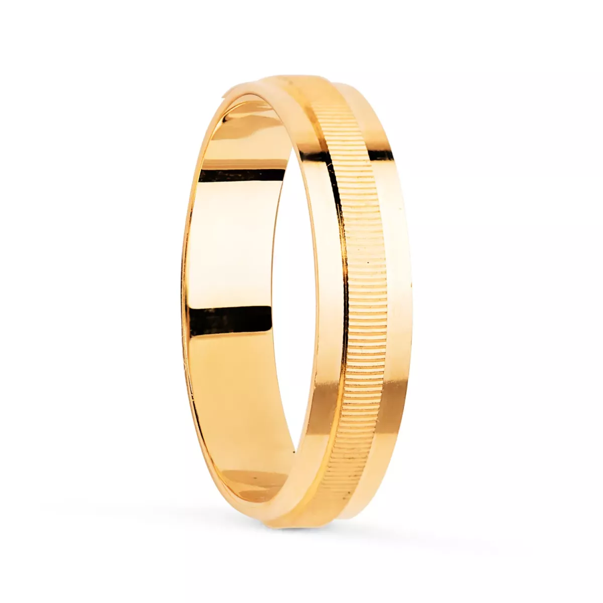 18K ALIANZA ORO AMARILLO FILA CENTRAL ESTRIADA Y BORDES BRILLO. ANCHO: 4 MM 2