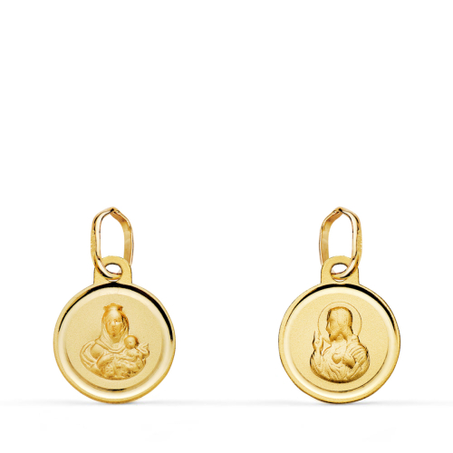 18K MEDALLA ESCAPULARIO ORO AMARILLO BISEL VIRGEN DEL CARMEN Y CORAZON DE JESUS 10 MM 0
