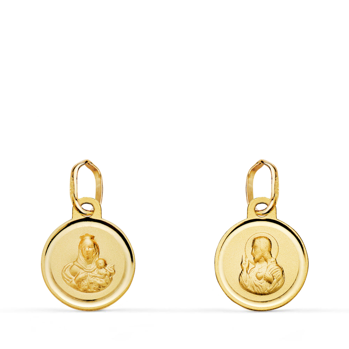 18K MEDALLA ESCAPULARIO ORO AMARILLO BISEL VIRGEN DEL CARMEN Y CORAZON DE JESUS 10 MM 0