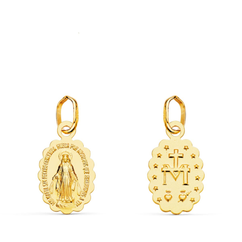 18K MEDALLA ORO AMARILLO VIRGEN DE LA MILAGROSA OVAL MATIZADA 12X9 MM 0