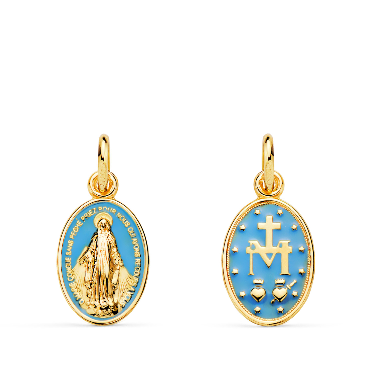 18K MEDALLA ORO AMARILLO VIRGEN MILAGROSA OVAL ESMALTE AZUL. MEDIDA: 16 X 10 MM 0