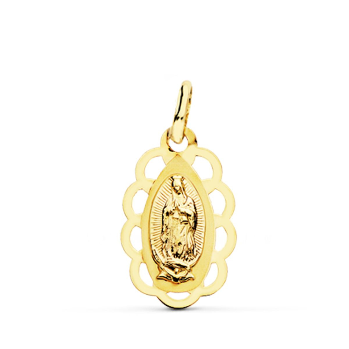 18K MEDALLA ORO AMARILLO VIRGEN DE GUADALUPE CERCO CALADO 19X12 MM 0
