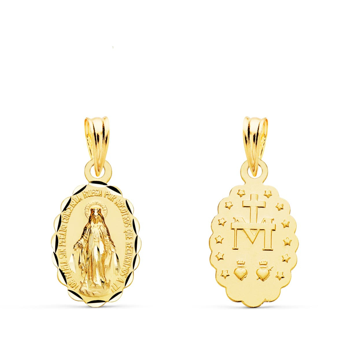 18K MEDALLA ORO AMARILLO VIRGEN DE LA MILAGROSA OVAL TALLADA 15X10 MM 0