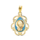 18K MEDALLA ORO AMARILLO VIRGEN NIÑA ESMALTE AZUL Y CERCO CALADO EN BRILLO 22X16 MM 0