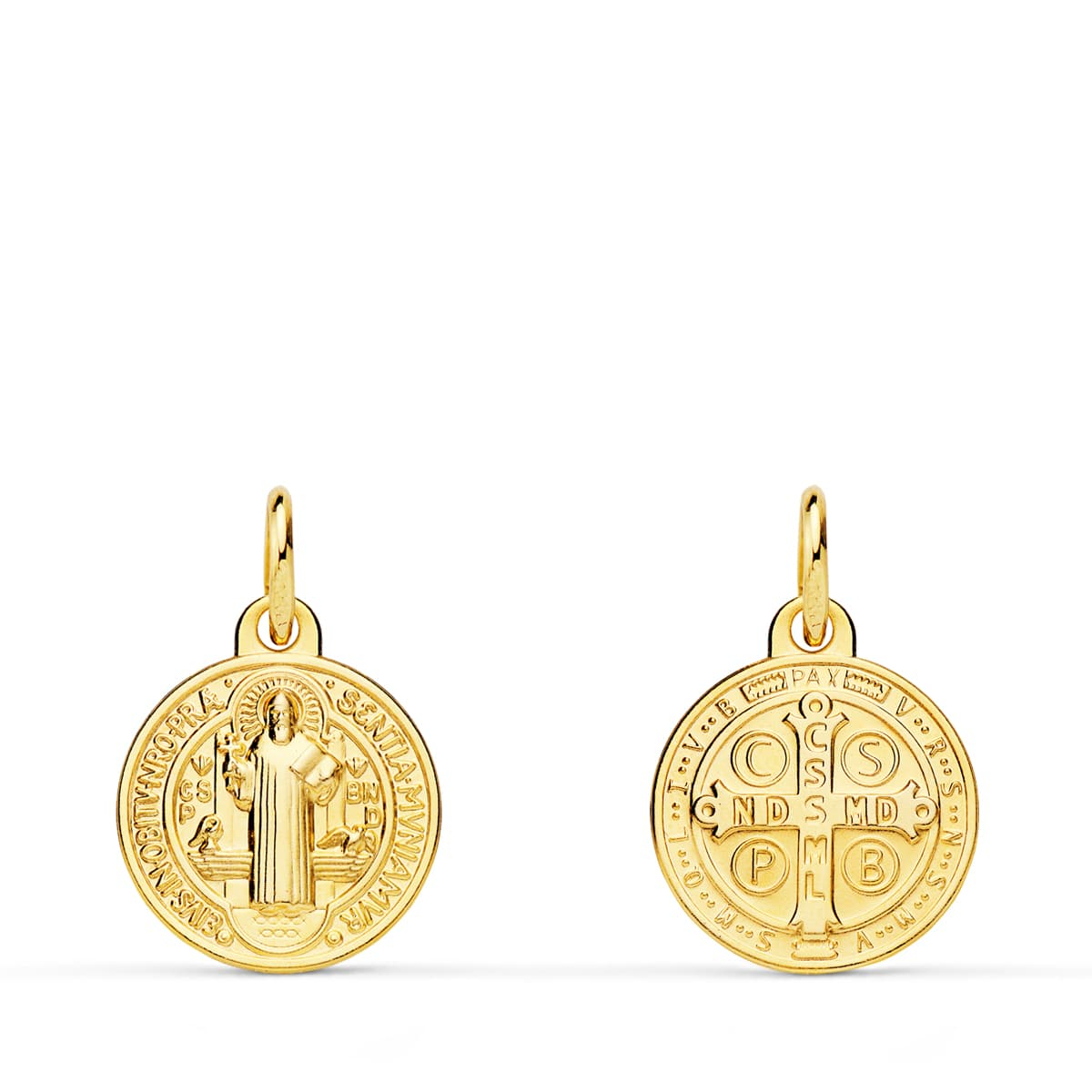 18K MEDALLA ESCAPULARIO ORO AMARILLO SAN BENITO MONJE 12 MM MATIZADA 0