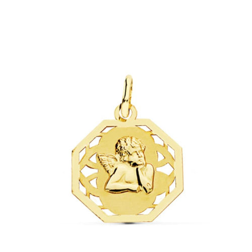 18K MEDALLA ORO AMARILLO ANGELITO BURLON CALADA 17X14 MM 0