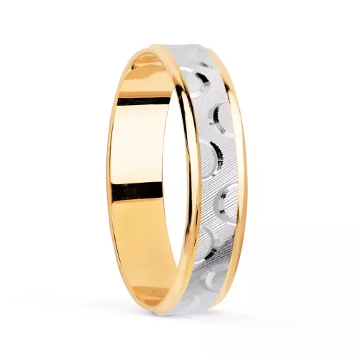 18K ALIANZA ORO BICOLOR TALLADA Y BORDES EN BRILLO. ANCHO: 4 MM. 2,00gr