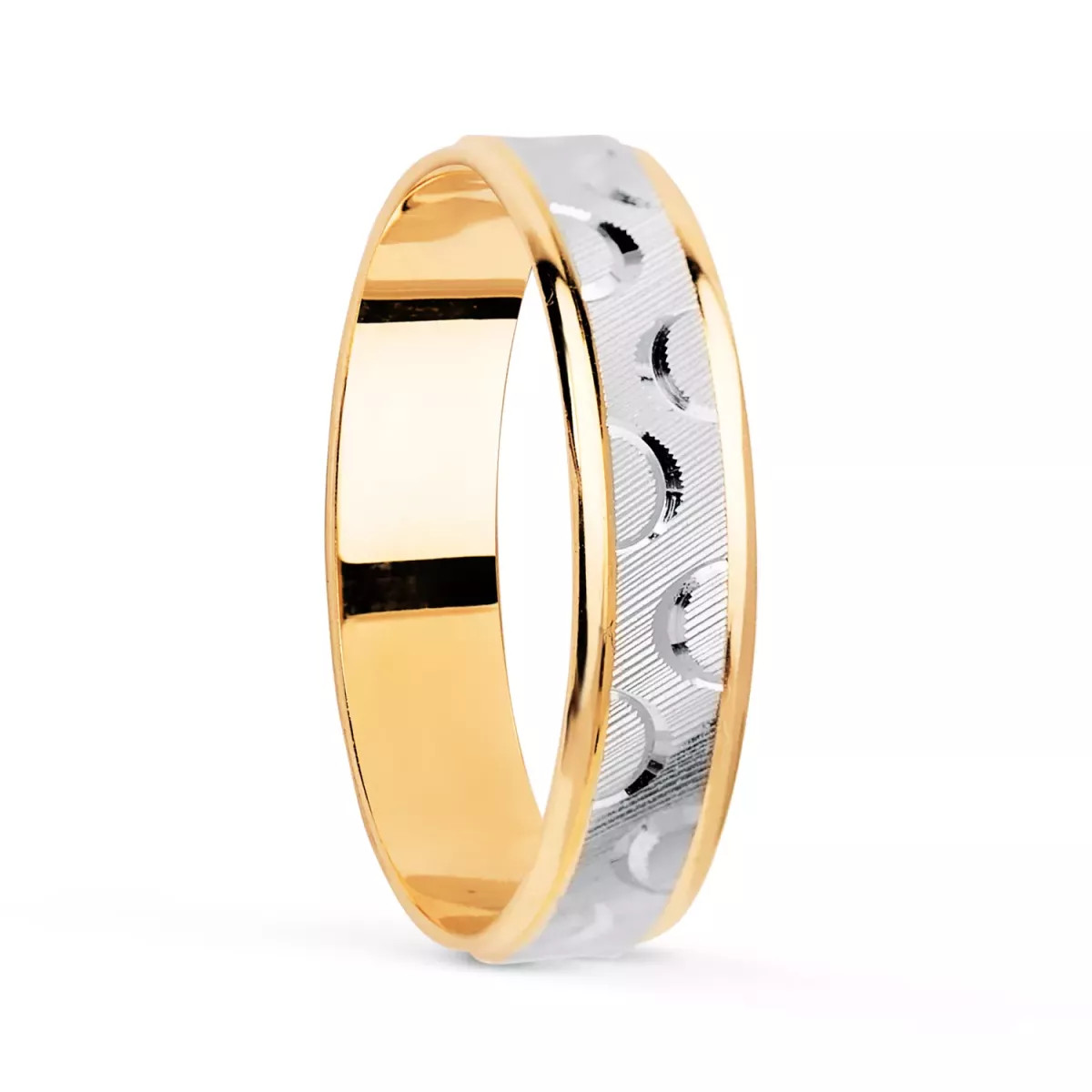 18K ALIANZA ORO BICOLOR TALLADA Y BORDES EN BRILLO. ANCHO: 4 MM. 2