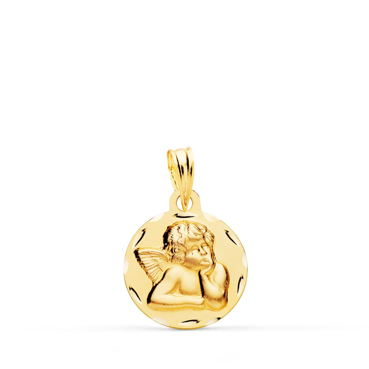 18K MEDALLA ORO AMARILLO ANGELITO BURLON LIGERA TALLADA 14 MM 1