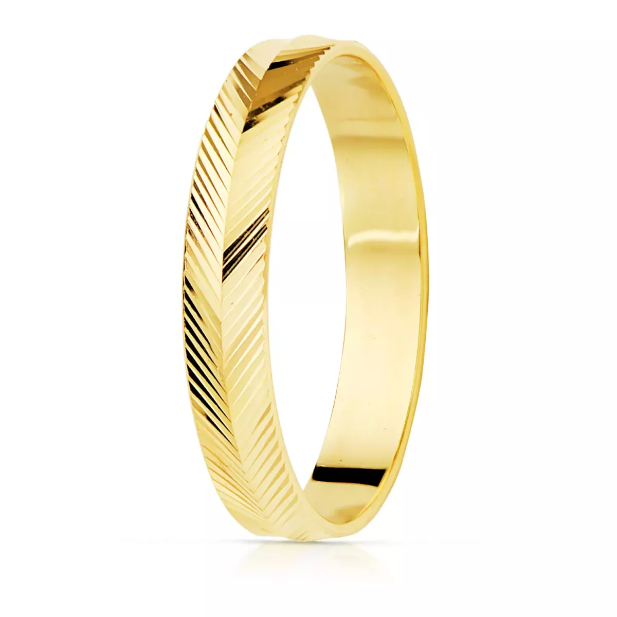 18K ALIANZA ORO AMARILLO TALLADO ESPIGA BRILLO 3