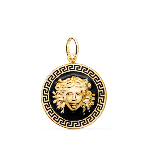 18K MEDALLA ORO AMARILLO MEDUSA GRECA CON ESMALTE NEGRO. 20 MM 1