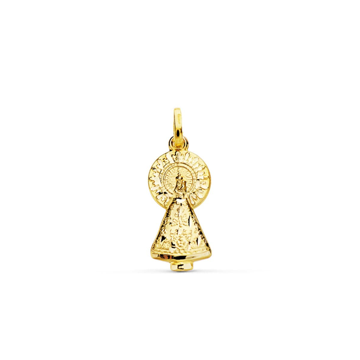 18K MEDALLA ORO AMARILLO VIRGEN DEL PILAR SILUETA TALLADA 16 MM 1