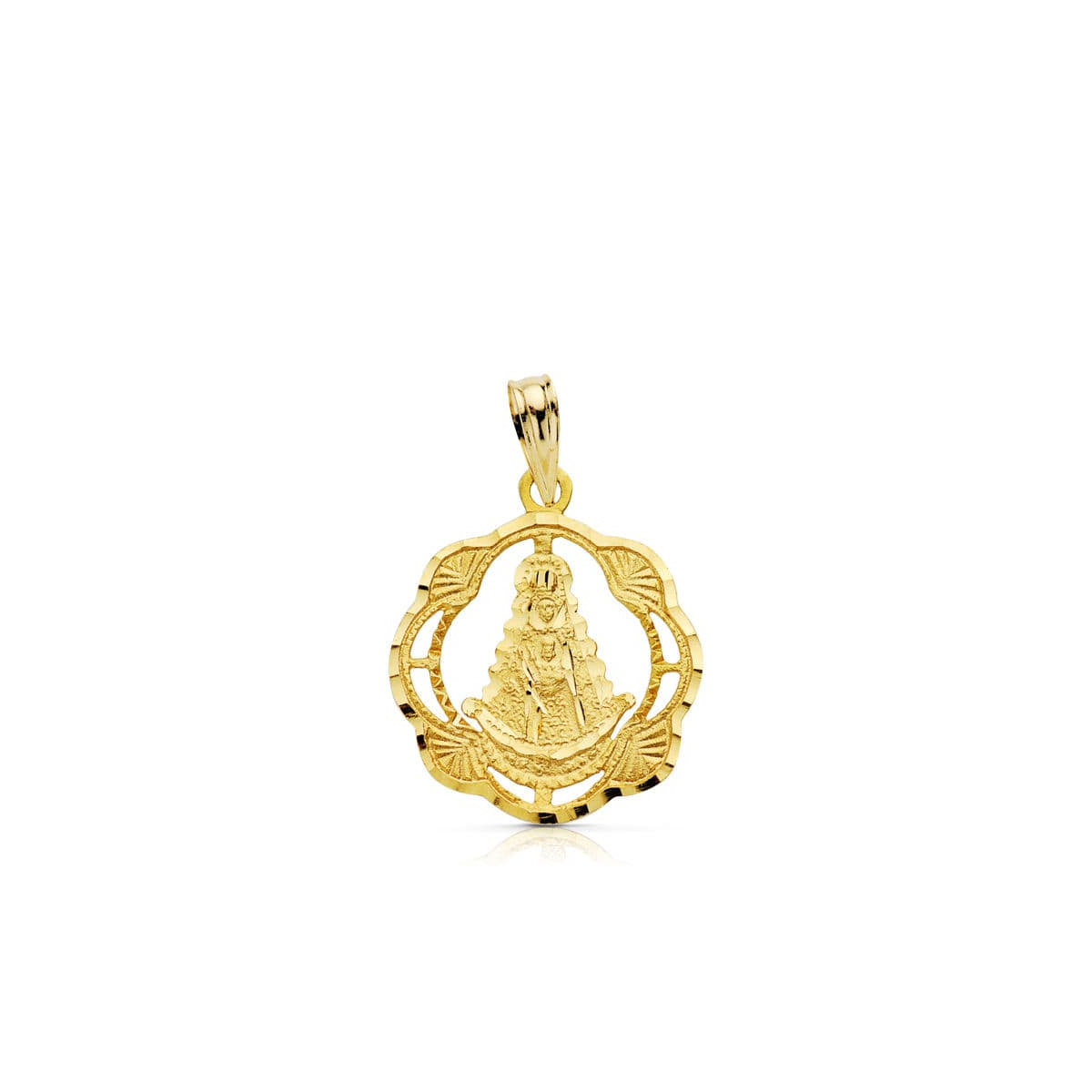 18K MEDALLA ORO AMARILLO VIRGEN DEL ROCIO PANDERETA 20X17 MM 1