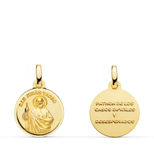 18K MEDALLA ORO AMARILLO SAN JUDAS TADEO TALLADO 14 MM 1