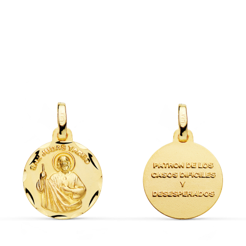 18K MEDALLA ORO AMARILLO SAN JUDAS TADEO TALLADO 14 MM 1