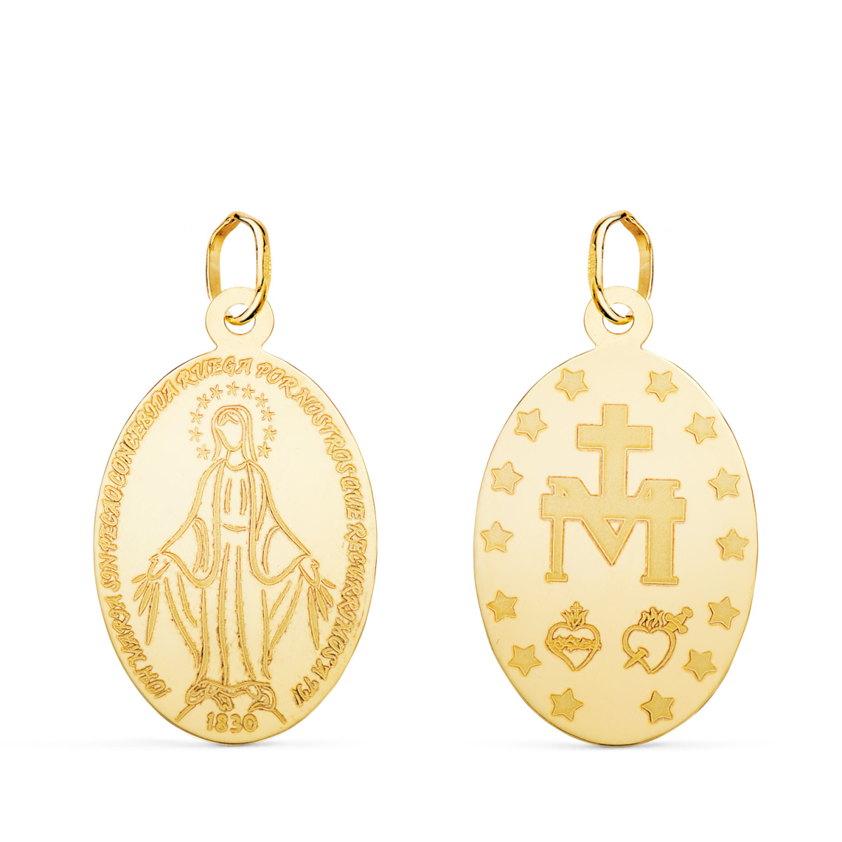 18K MEDALLA ORO AMARILLO VIRGEN MILAGROSA OVAL LASER BRILLO. 23 X 14 MM 1