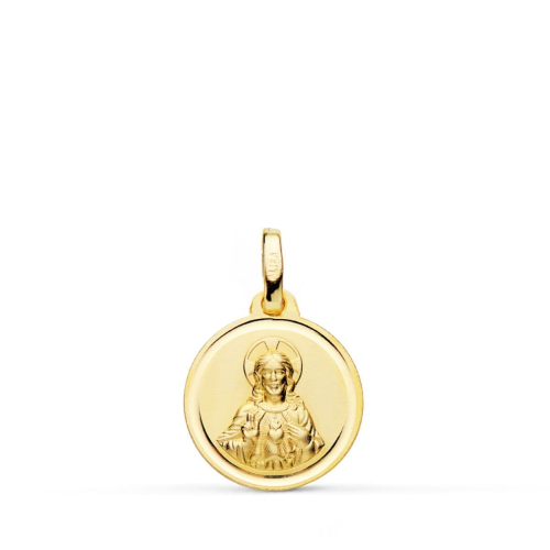 18K MEDALLA ORO AMARILLO CRISTO SAGRADO CORAZON DE JESUS BISEL 14 MM 1