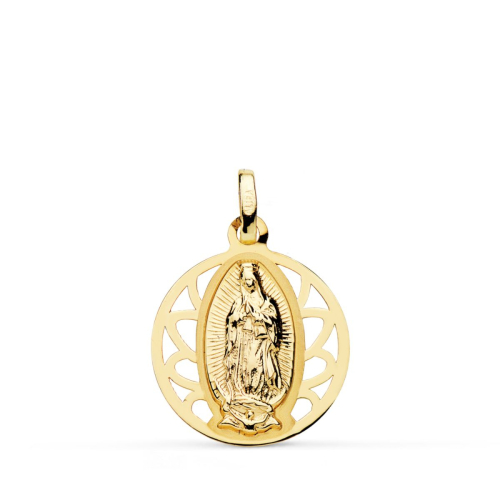 18K MEDALLA ORO AMARILLO VIRGEN DE GUADALUPE CERCO CALADO 18 MM 1