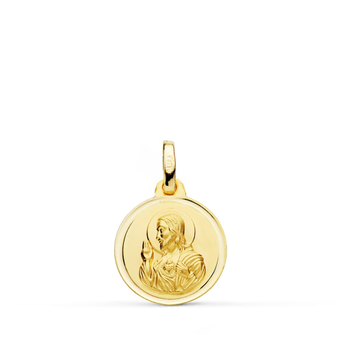 18K MEDALLA ORO AMARILLO CRISTO SAGRADO CORAZON DE JESUS BISEL 14 MM 1