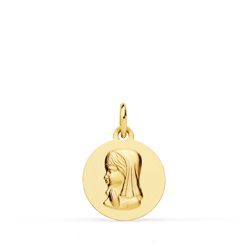18K MEDALLA ORO AMARILLO VIRGEN NIÑA LISA 14 MM 1