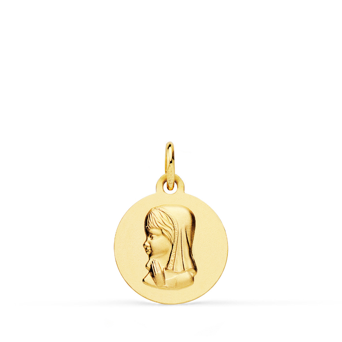 18K MEDALLA ORO AMARILLO VIRGEN NIÑA LISA 14 MM 1