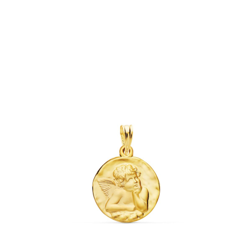 18K MEDALLA ORO AMARILLO REDONDA ANGELITO BURLON MATIZADO 16 MM 1