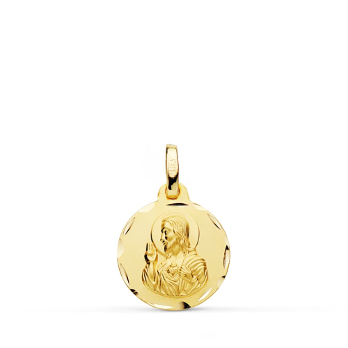 18K MEDALLA ORO AMARILLO CRISTO SAGRADO CORAZON DE JESUS TALLADA 14 MM 1