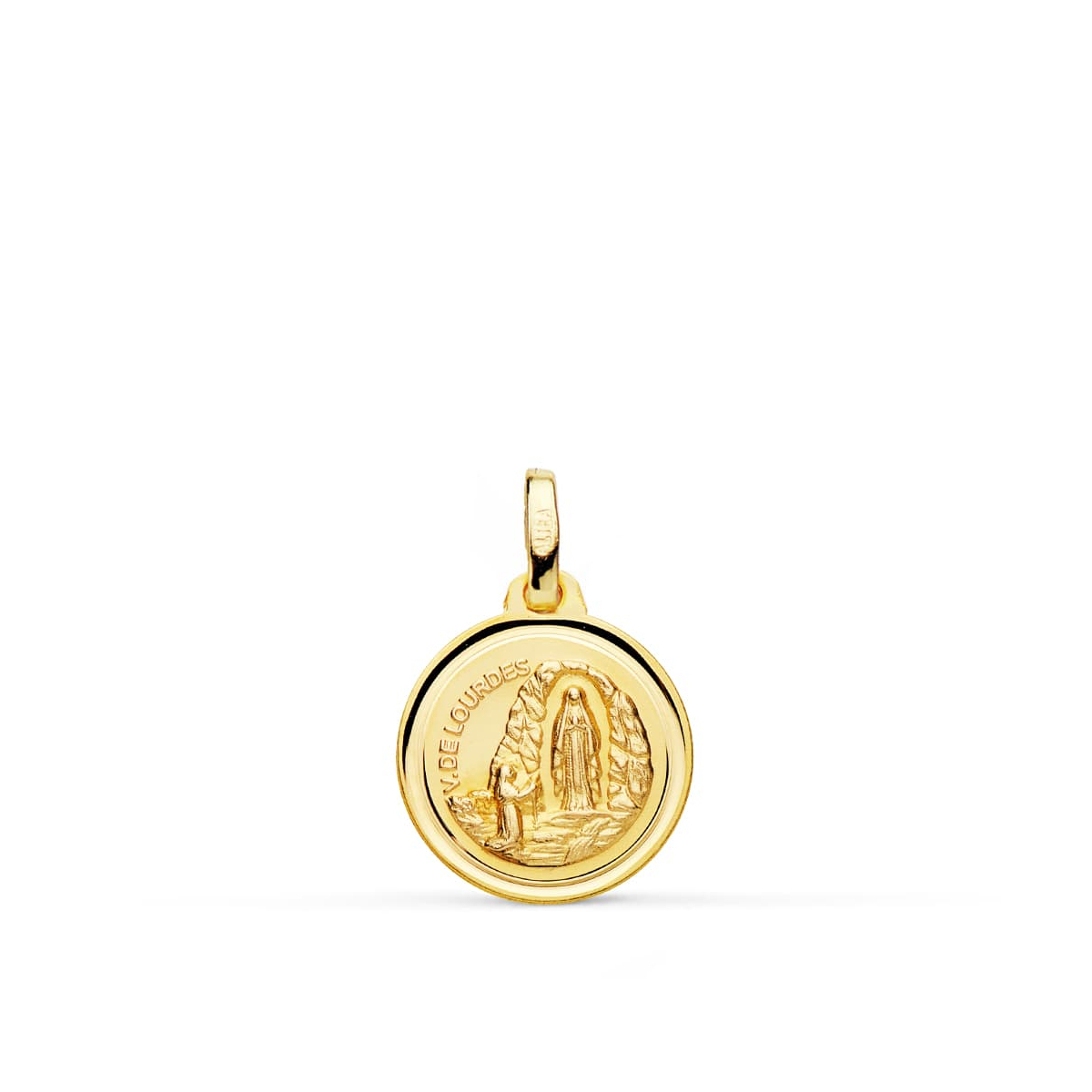 18K MEDALLA ORO AMARILLO VIRGEN DE LOURDES 14 MM BISEL 1