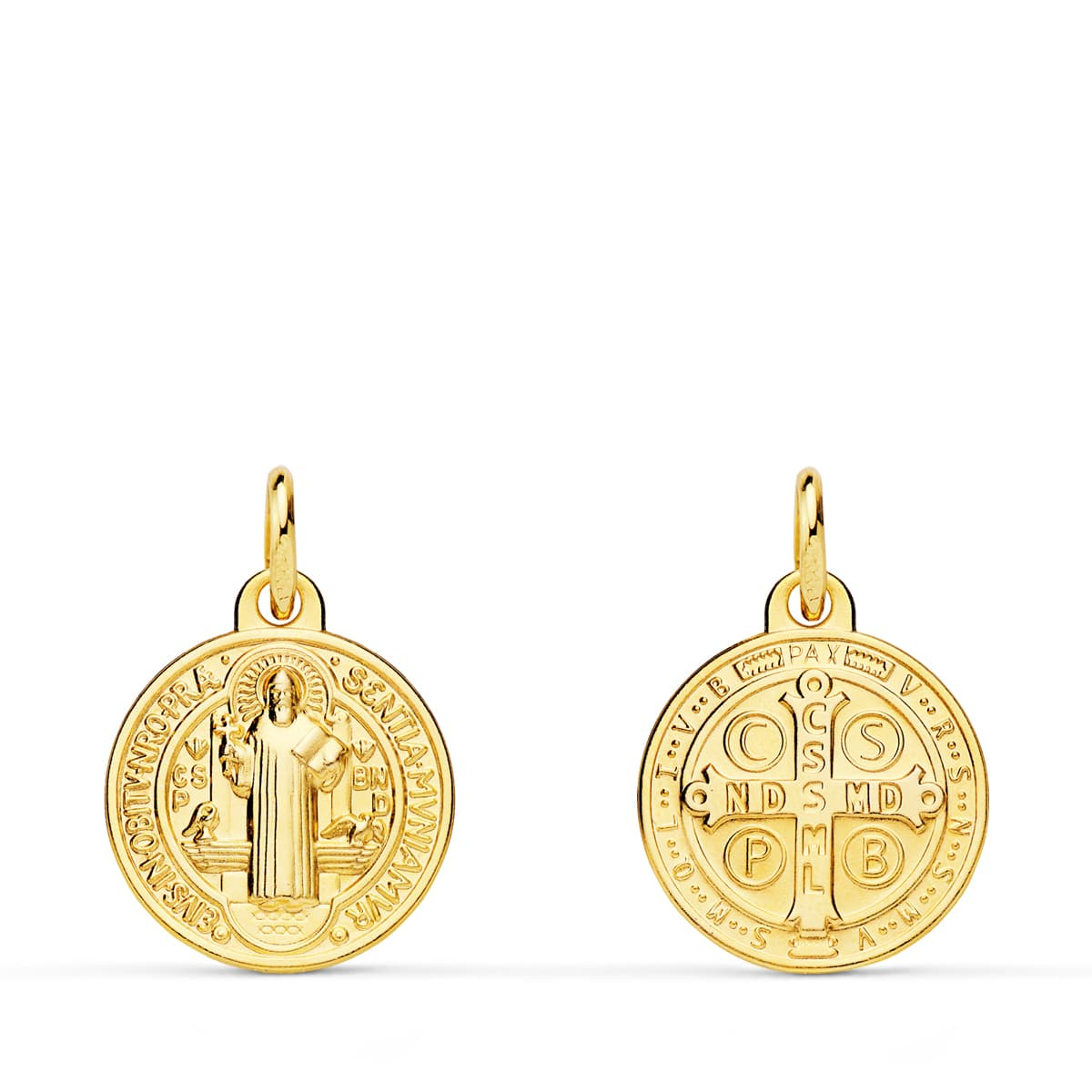 18K MEDALLA ORO AMARILLO ESCAPULARIO SAN BENITO MONJE 14 MM MATIZADA 1