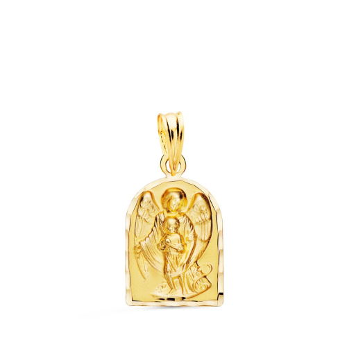 18K MEDALLA ORO AMARILLO CAPILLA ANGEL DE LA GUARDA BORDE TALLADO 18X11 MM 1