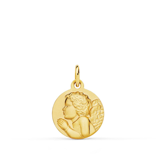 18K MEDALLA ORO AMARILLO ANGEL NIÑO PIADOSO REZANDO MATIZADO. 14 MM 1