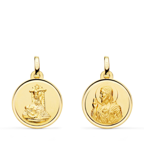 18K MEDALLA ORO AMARILLO ESCAPULARIO ORO AMARILLO VIRGEN DE LAS ANGUSTIAS Y CORAZON DE JESUS BISEL 16 MM 1