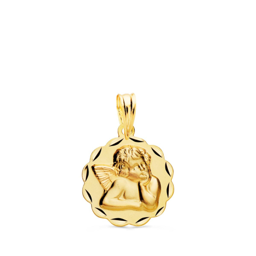 18K MEDALLA ORO AMARILLO ANGELITO BURLON ARCOS TALLADA 14 MM 1