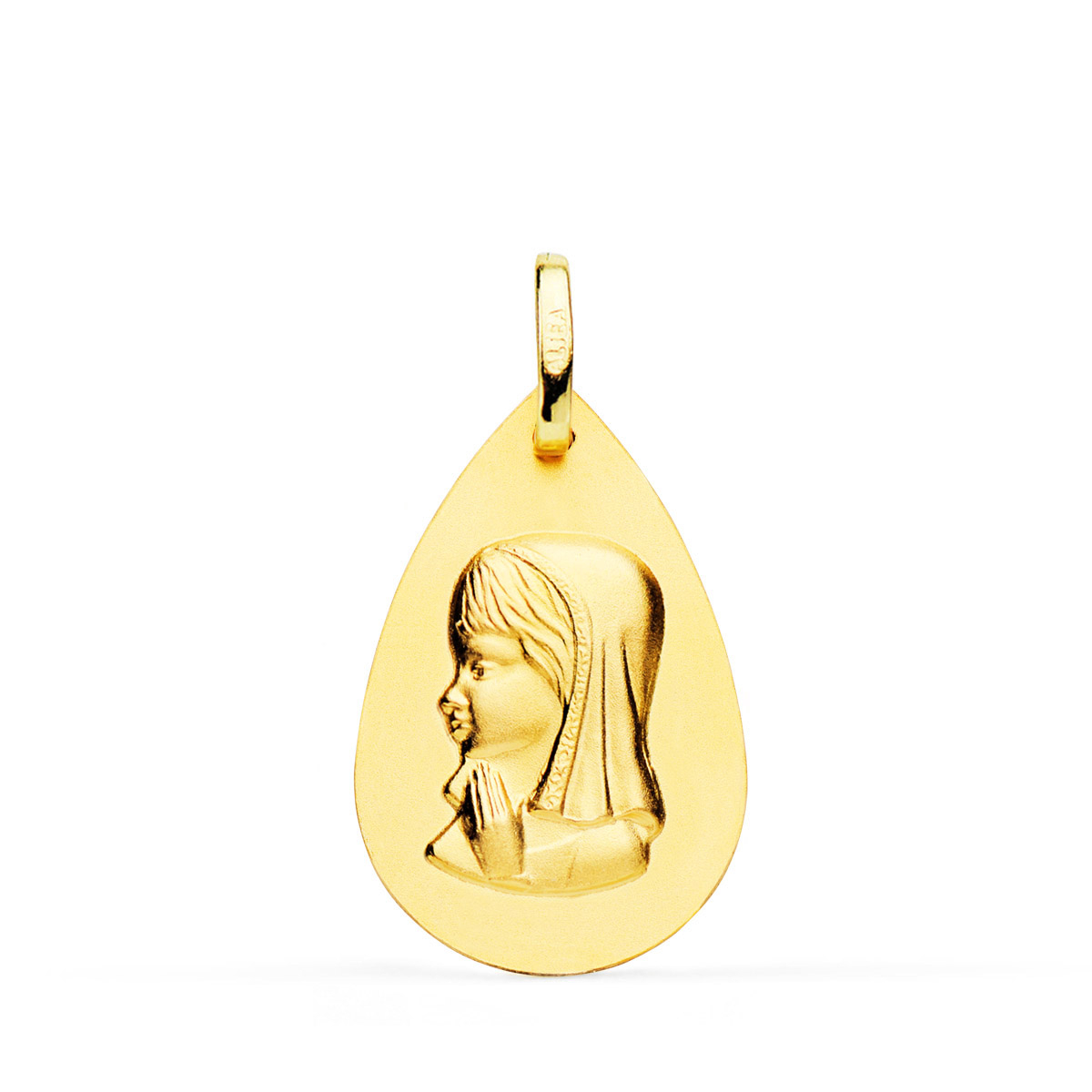 18K MEDALLA ORO AMARILLO VIRGEN NIÑA GOTA LISO 23X15 MM 1