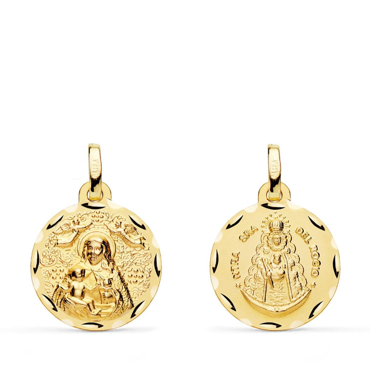 18K MEDALLA ORO AMARILLO ESCAPULARIO ORO AMARILLO VIRGEN DE LA CINTA Y VIRGEN DEL ROCIO 16 MM 1