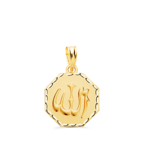 18K MEDALLA ORO AMARILLO ALA ES GRANDE OCTOGONO TALLADA Y MATIZADA 15X15 MM 1