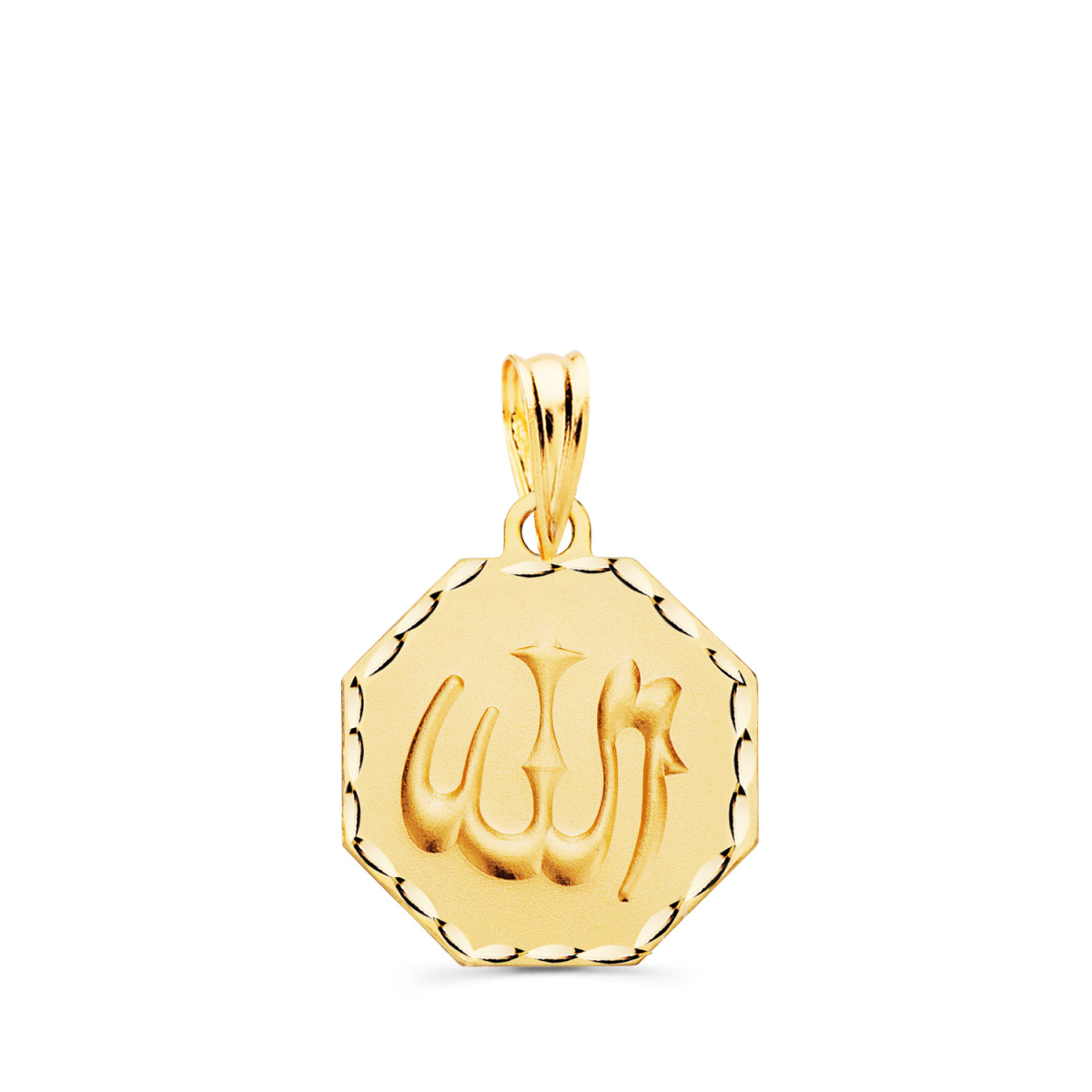 18K MEDALLA ORO AMARILLO ALA ES GRANDE OCTOGONO TALLADA Y MATIZADA 15X15 MM 1