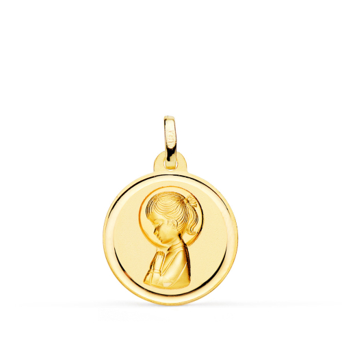 18K MEDALLA ORO AMARILLO VIRGEN NIÑA LISA 18 MM 1
