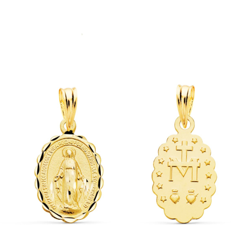 18K MEDALLA ORO AMARILLO VIRGEN DE LA MILAGROSA OVAL TALLADA 15X11 MM 1