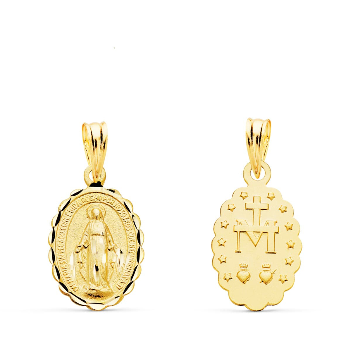 18K MEDALLA ORO AMARILLO VIRGEN DE LA MILAGROSA OVAL TALLADA 15X11 MM 1