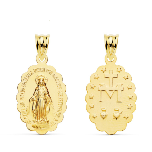 18K MEDALLA ORO AMARILLO VIRGEN DE LA MILAGROSA OVAL MATIZADA 23.5X15 MM 1