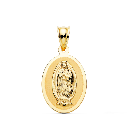 18K MEDALLA ORO AMARILLO VIRGEN GUADALUPE OVAL EN BRILLO. 21 X 15 MM 1