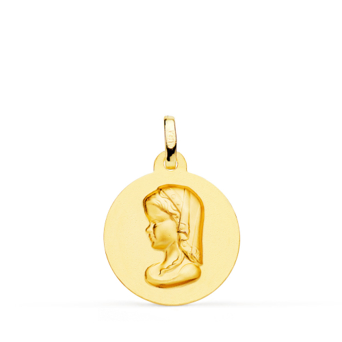 18K MEDALLA ORO AMARILLO VIRGEN NIÑA LISA MATIZADA 18 MM 1