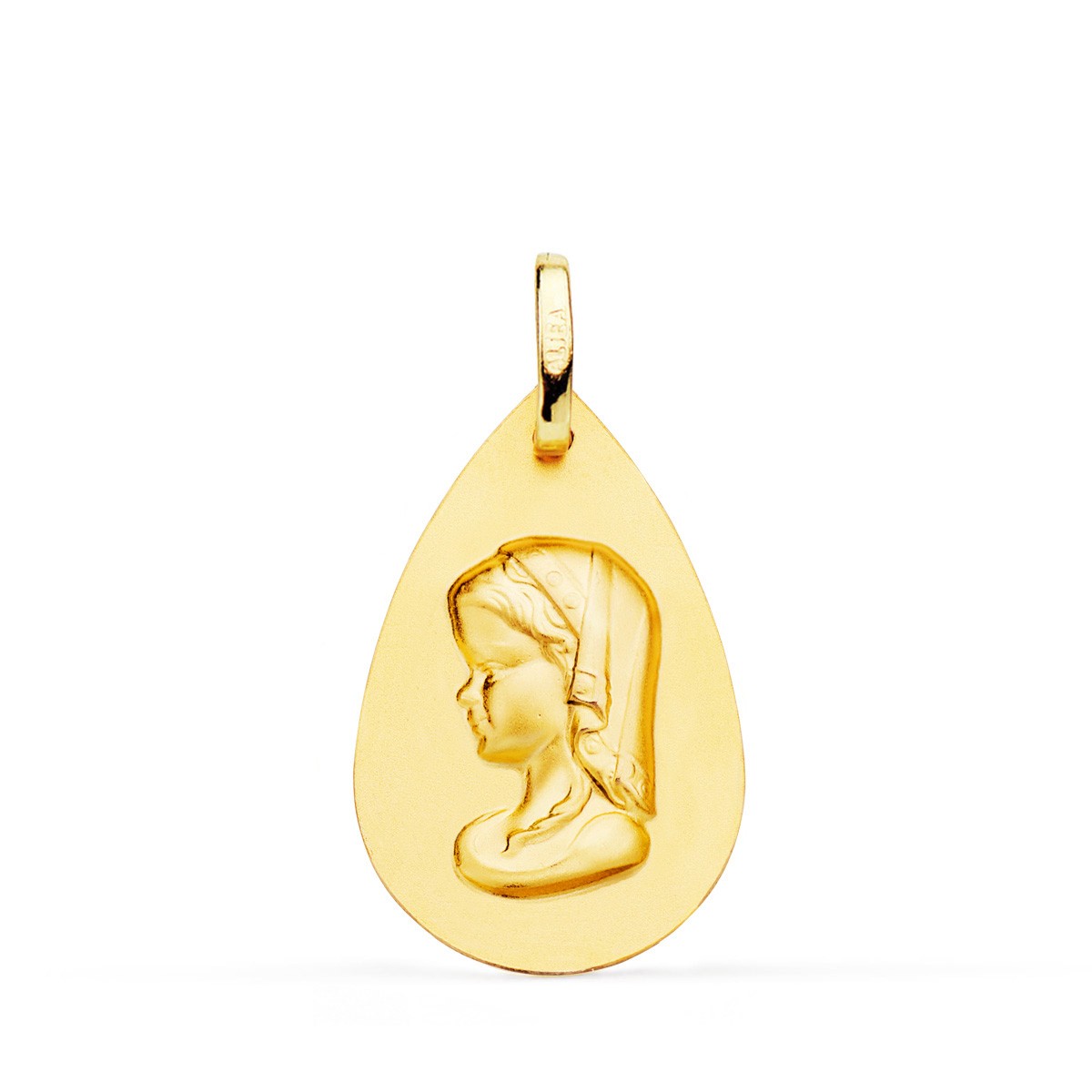 18K MEDALLA ORO AMARILLO VIRGEN NIÑA GOTA LISO 23X15 MM 1
