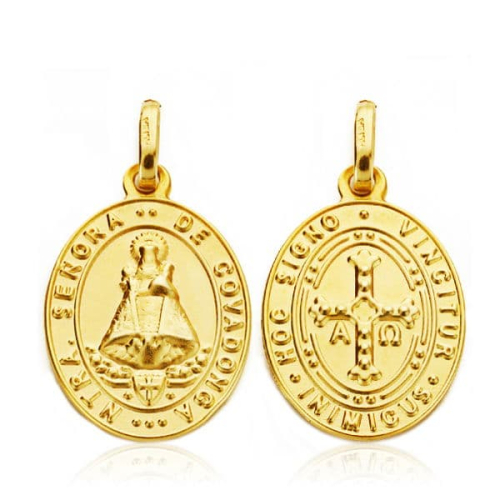 18K MEDALLA ORO AMARILLO ESCAPULARIO ORO AMARILLO VIRGEN COVADONGA Y CRUZ DE LA VICTORIA 20X14 MM 1