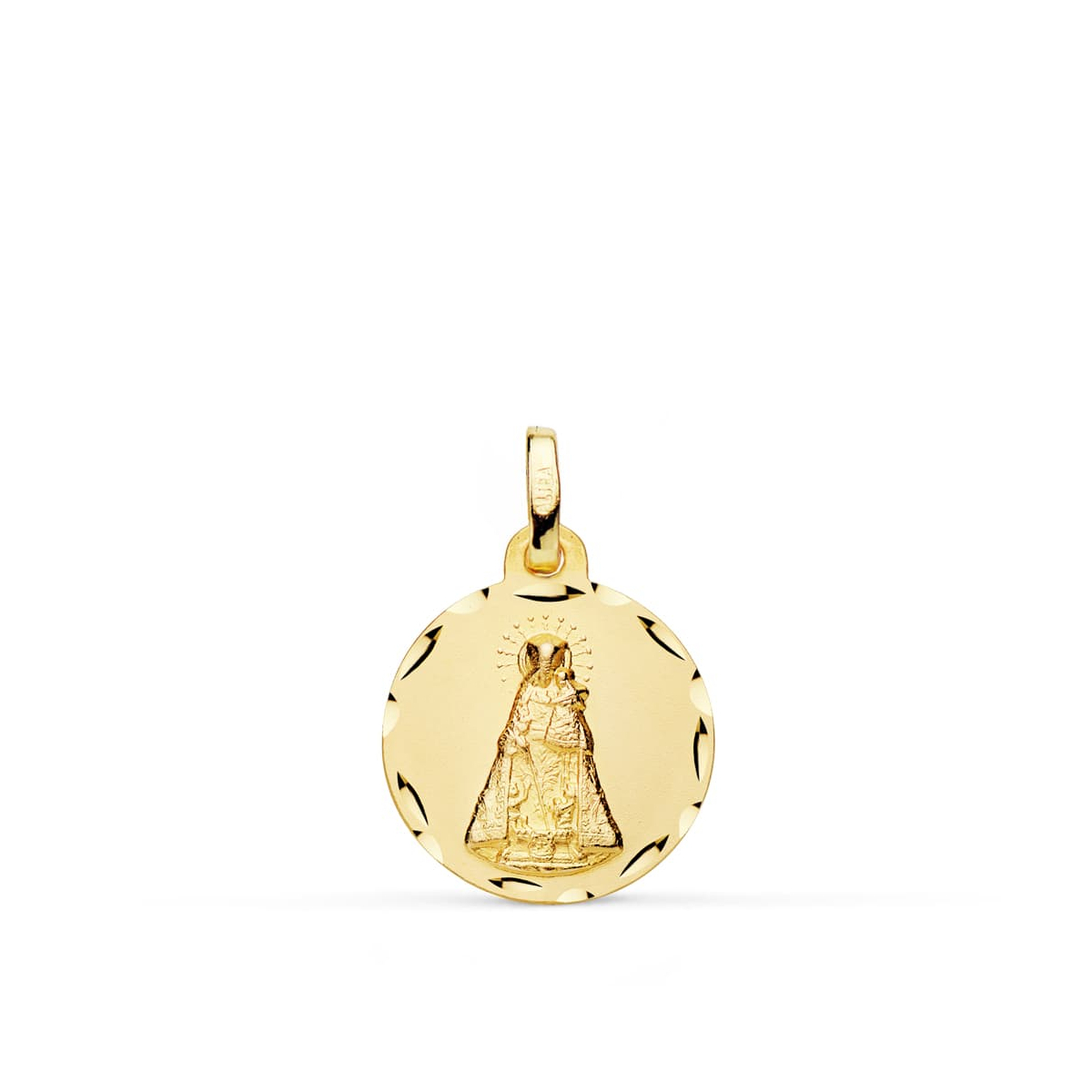 18K MEDALLA ORO AMARILLO VIRGEN DE LOS DESAMPARADOS TALLADA 16 MM 1